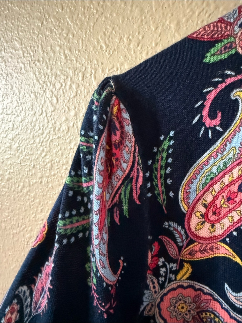 Talbots Navy Paisley Long Sleeve Tee with Pink & Green Accents - Picture 5 of 7